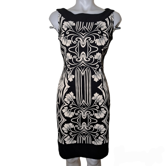 Connected Apparel Pencil Cream & Black Women's Sleeveless Dress 10 - Picture 8 of 14